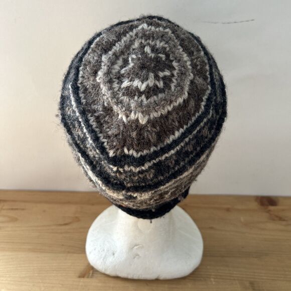 Everest Designs Skull Cap Brown/Charcoal Fair Isle Wool Lined Beanie Hat Nepal - Picture 4 of 11